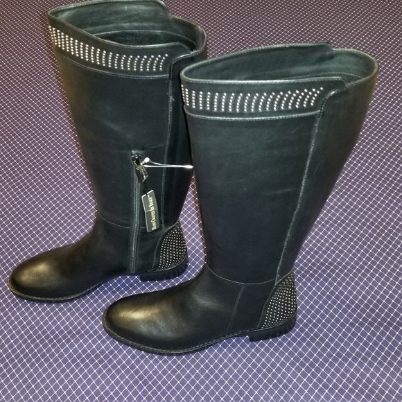 Stelle Monelle Black Leather Micro Studded Tall Boots Women’s Size 9 - Picture 1 of 13